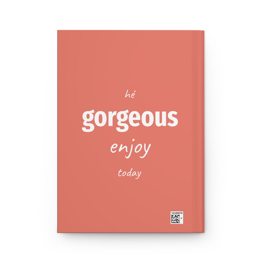 Back cover of the coral Freaking Beautiful journal with a white gorgeous message