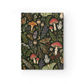 Witchy Botanical lined journal with red mushrooms, ferns, lavender and moths on a deep green hardcover