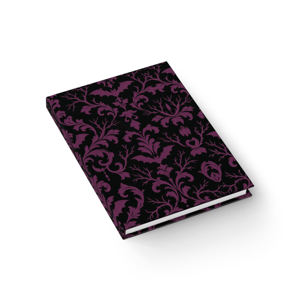 Gothic Damask with Bats black and plum journal, 5x7 ruled dark academia notebook — photo 4