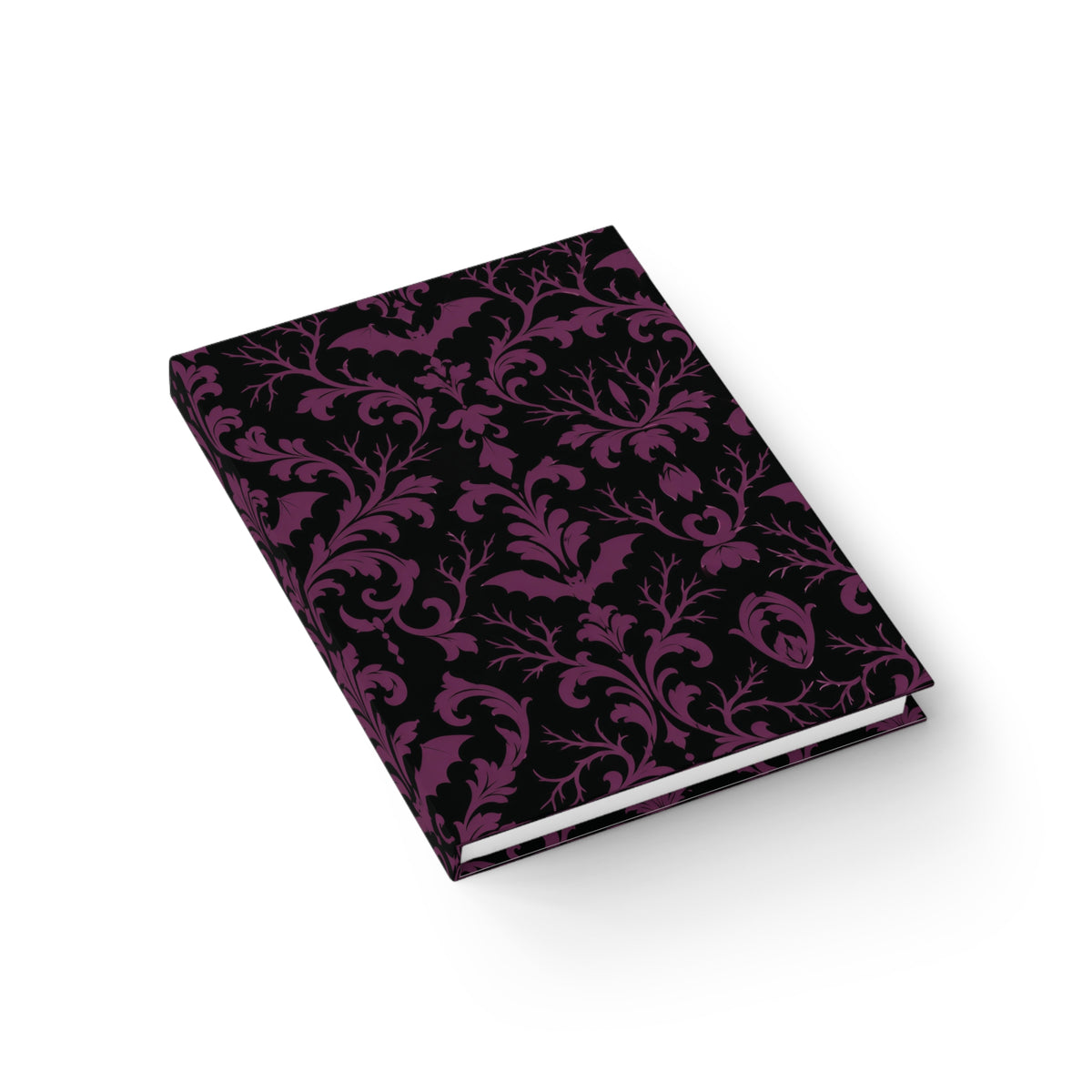 Gothic Damask with Bats black and plum journal, 5x7 ruled dark academia notebook — photo 4