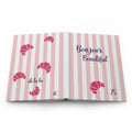 Full wraparound cover of the Bonjour Beautiful journal: croissants on the back, lettering and initials on the front