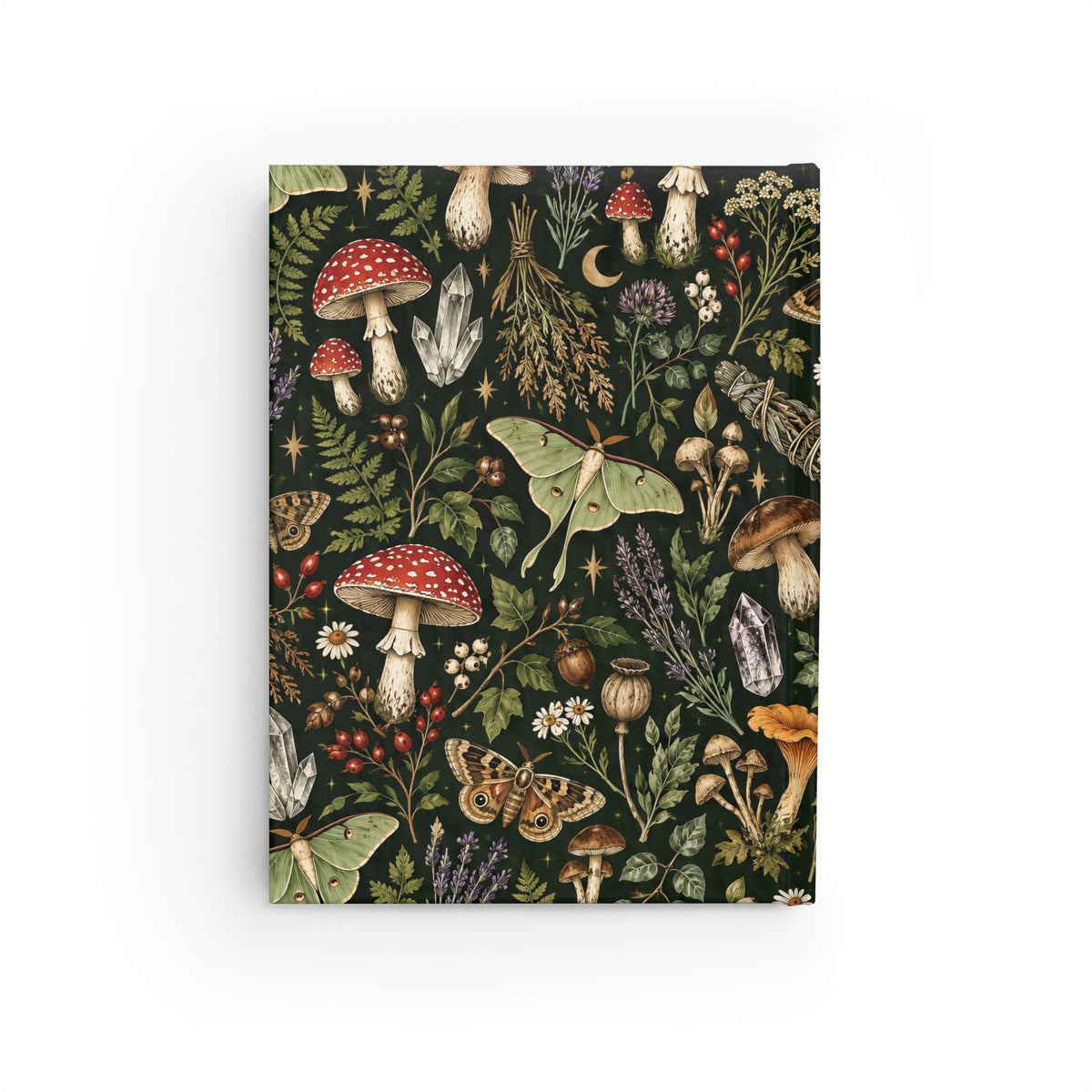 Witchy Botanical deep green mushroom journal, 5x7 ruled cottagecore notebook — photo 4