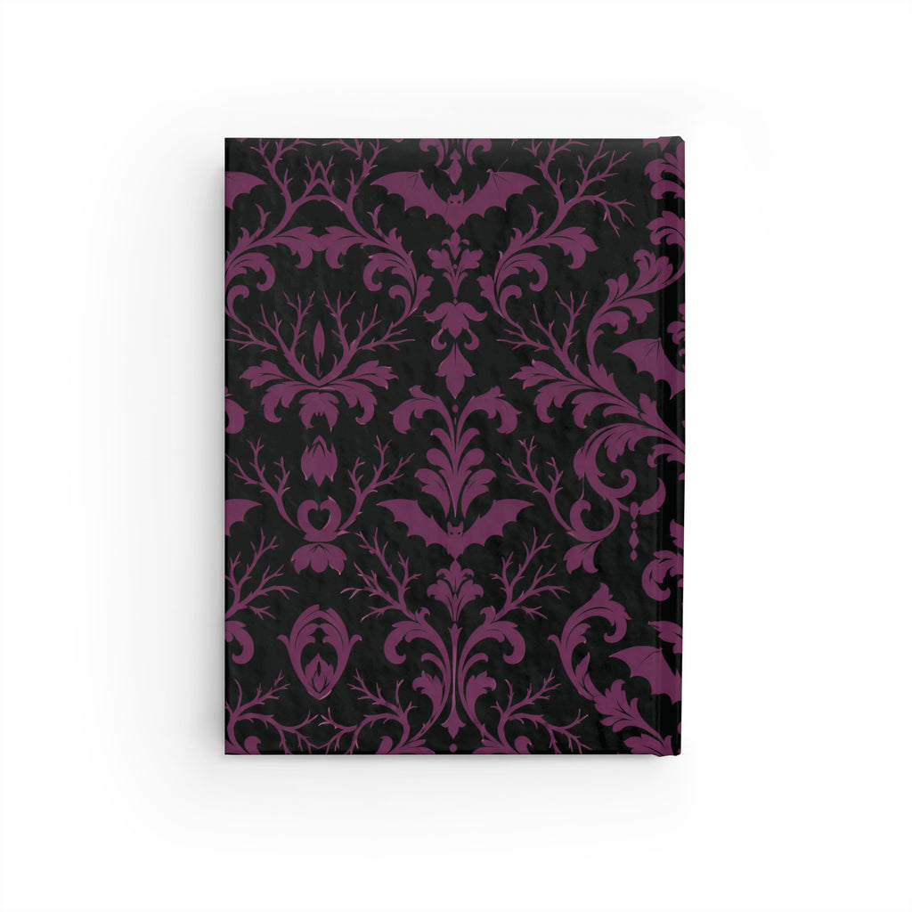 Gothic Damask with Bats black and plum journal, 5x7 ruled dark academia notebook — photo 3