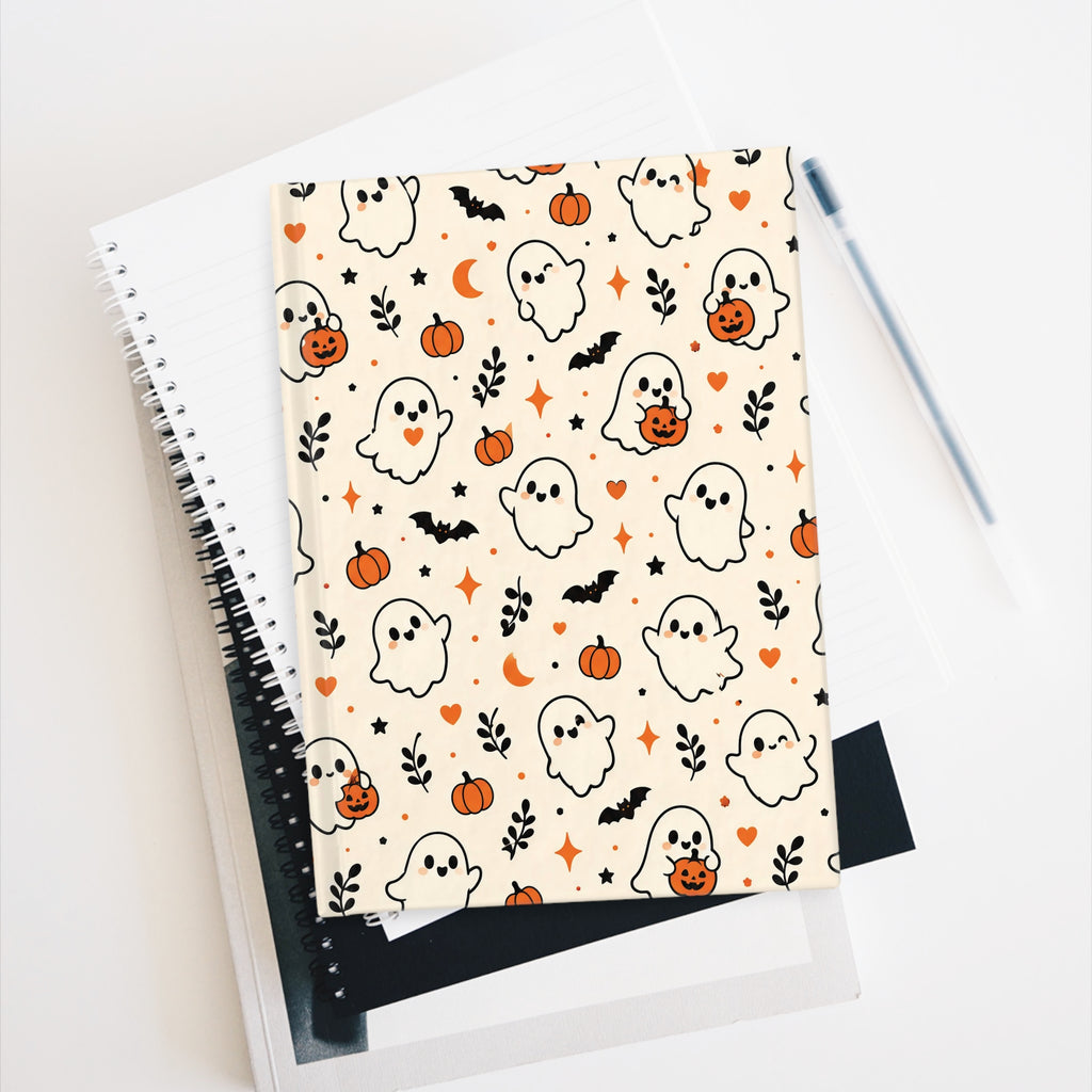 Ditsy Ghost cute Halloween journal on cream, 5x7 ruled hardcover notebook — photo 9