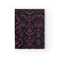Gothic Damask lined journal with plum damask pattern and hidden bats on a black matte hardcover