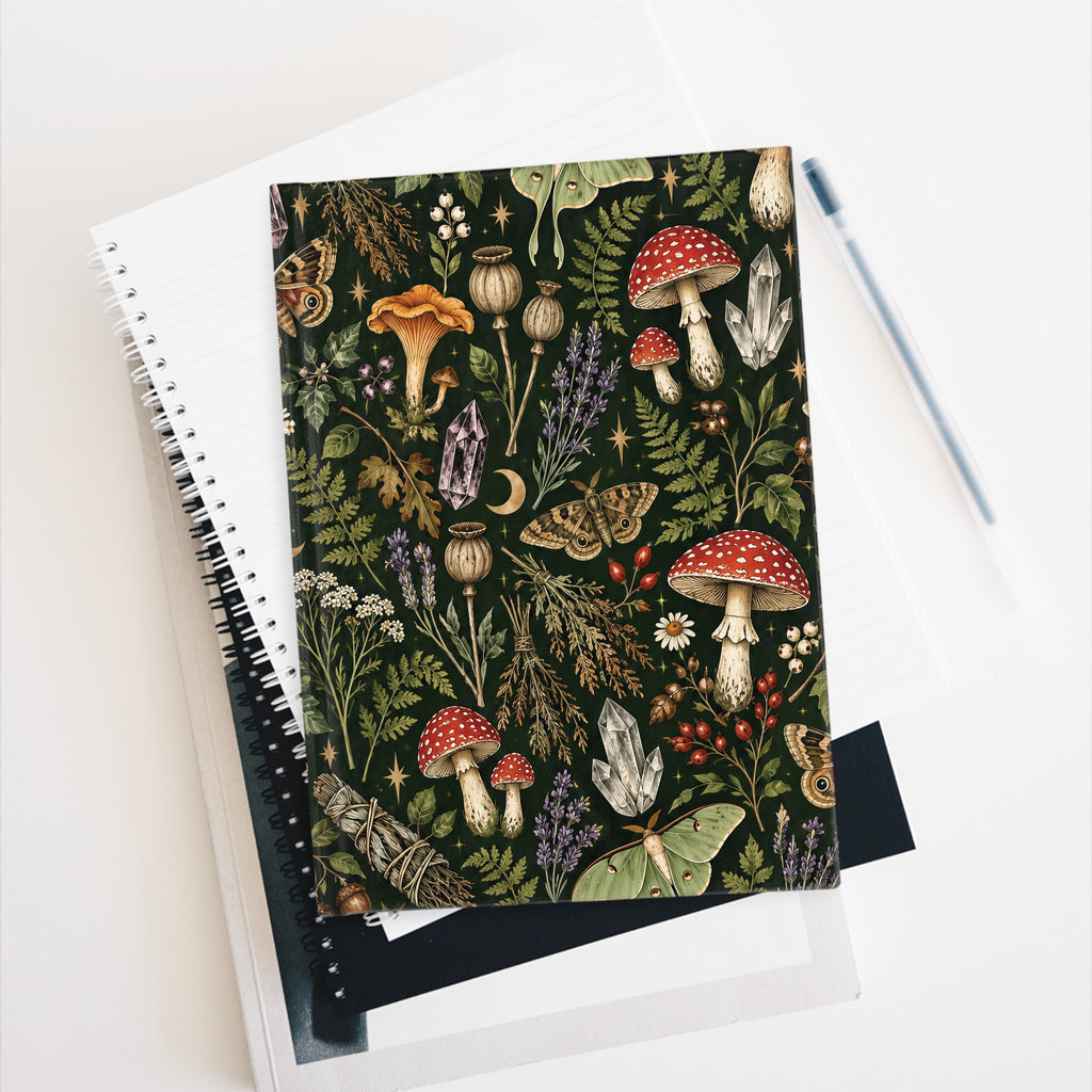 Witchy Botanical deep green mushroom journal, 5x7 ruled cottagecore notebook — photo 9
