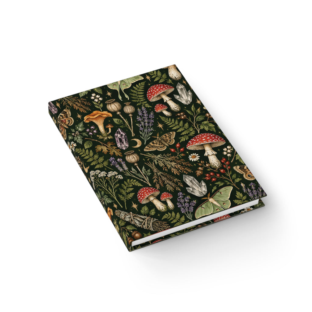 Witchy Botanical deep green mushroom journal, 5x7 ruled cottagecore notebook — photo 5
