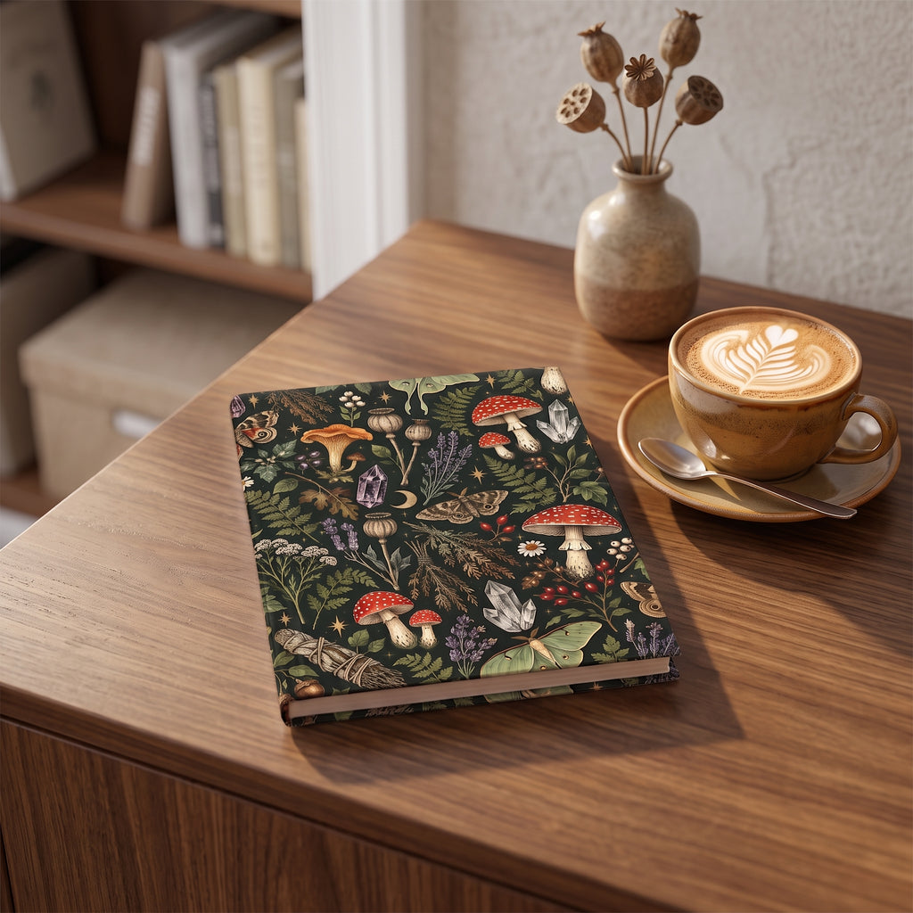 Witchy Botanical deep green mushroom journal, 5x7 ruled cottagecore notebook — photo 2