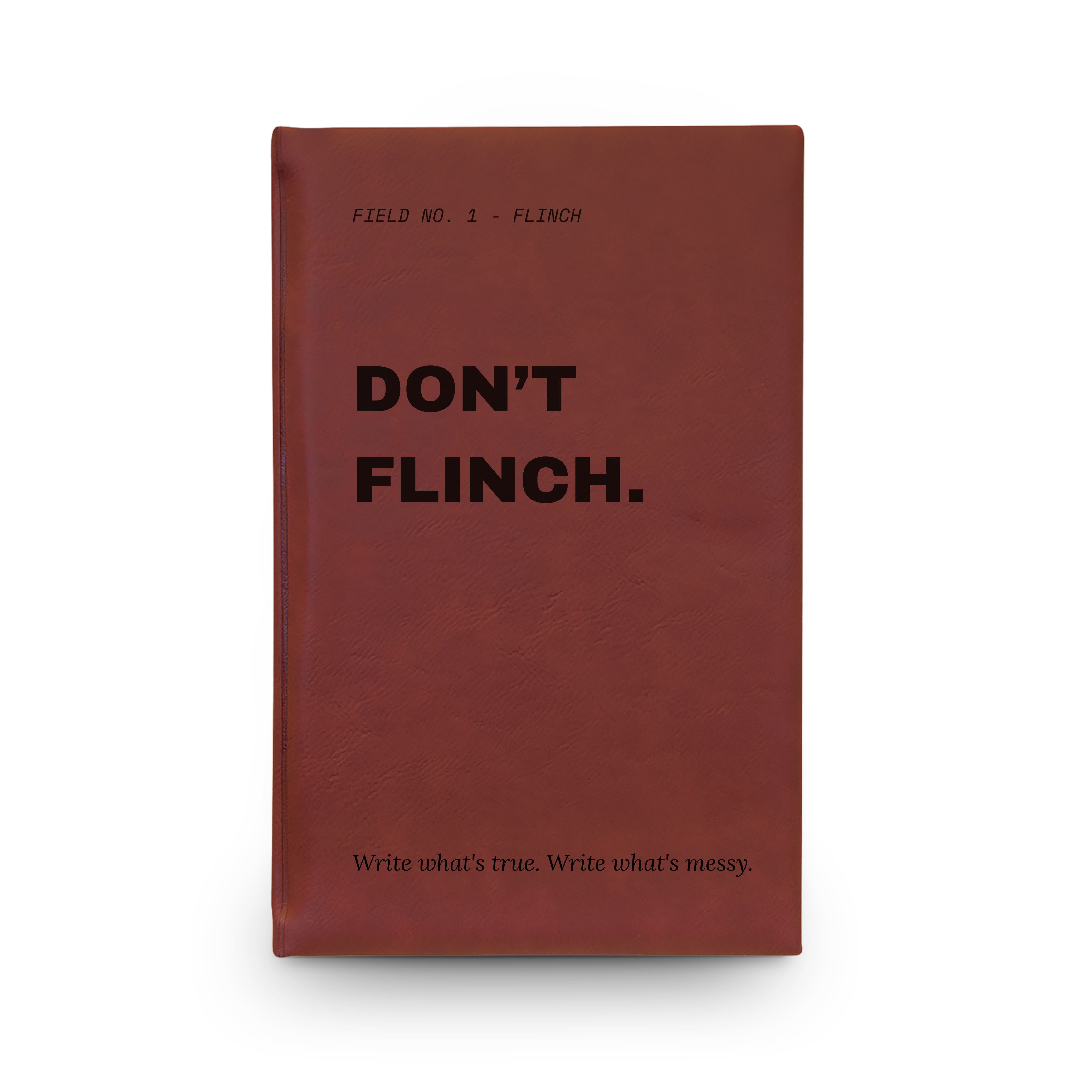 Don't Flinch leather journal in Black and Silver colorway with silver engraving finish