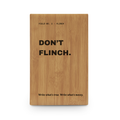Don't Flinch vegan leather notebook in dark brown colorway with bold cover design