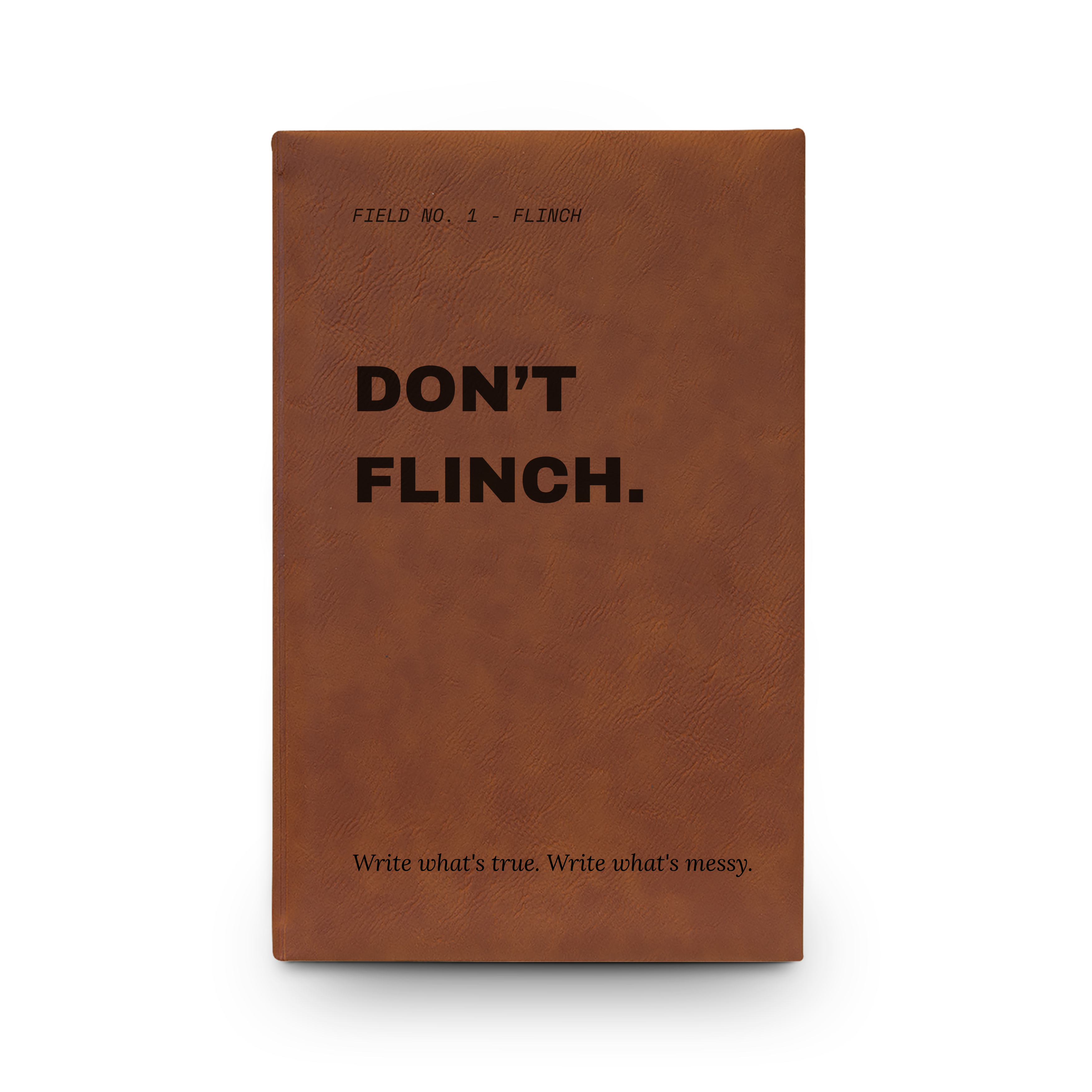 Don't Flinch engraved journal in gray colorway with black satin ribbon bookmark