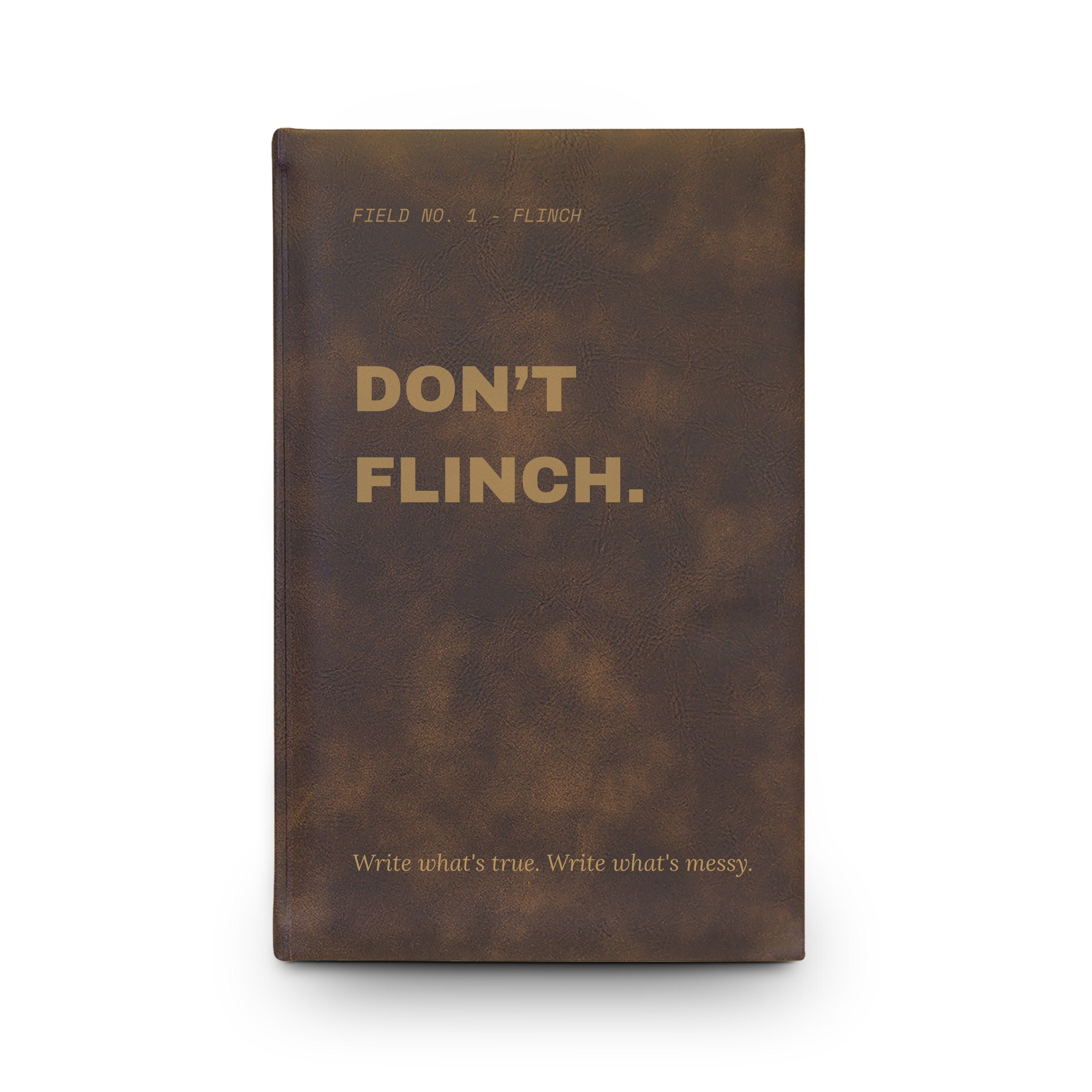 Don't Flinch leather journal in Rawhide colorway with black engraved cover