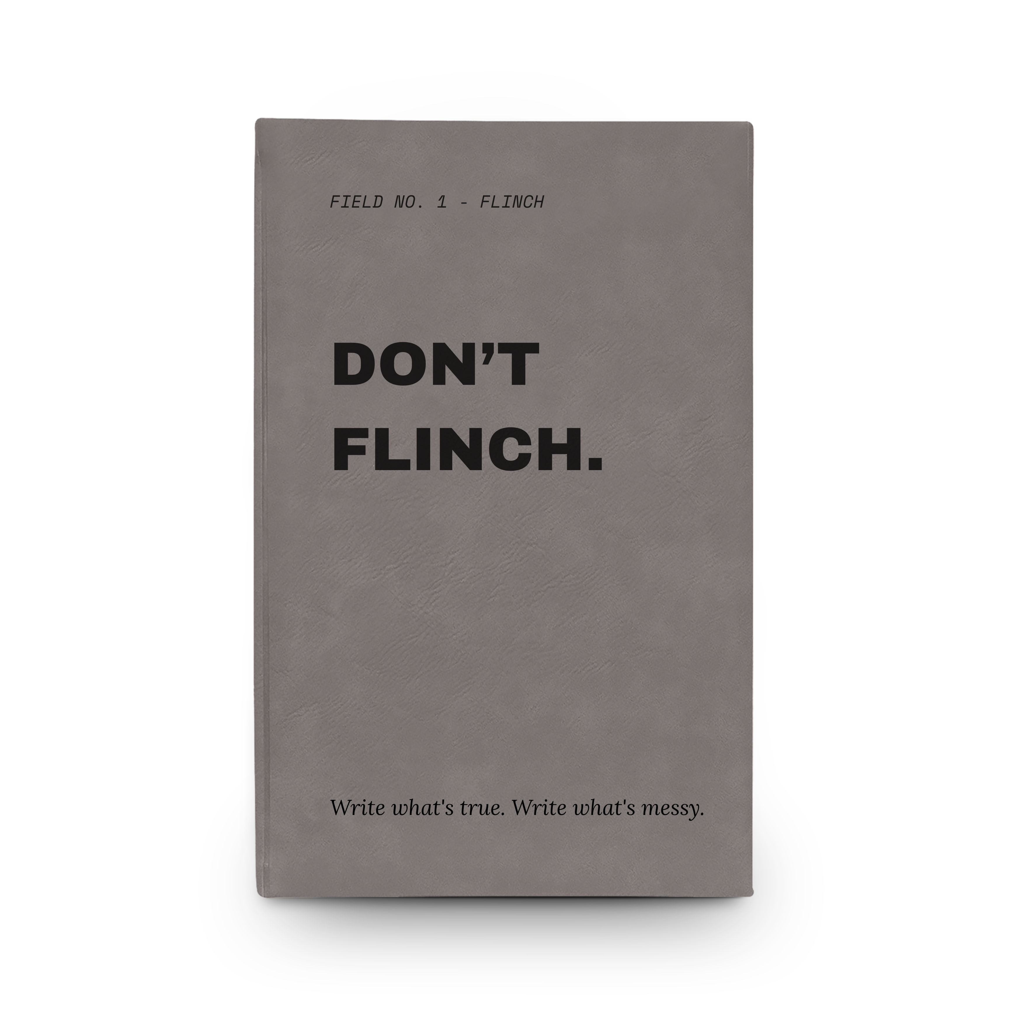 Don't Flinch leather journal in white marble colorway, unique statement notebook gift