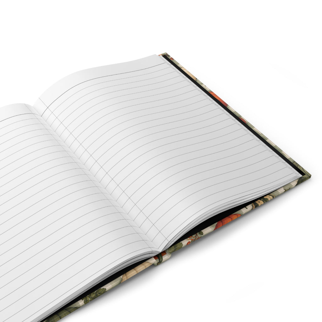 Farmhouse pumpkin journal opened to show its white lined pages