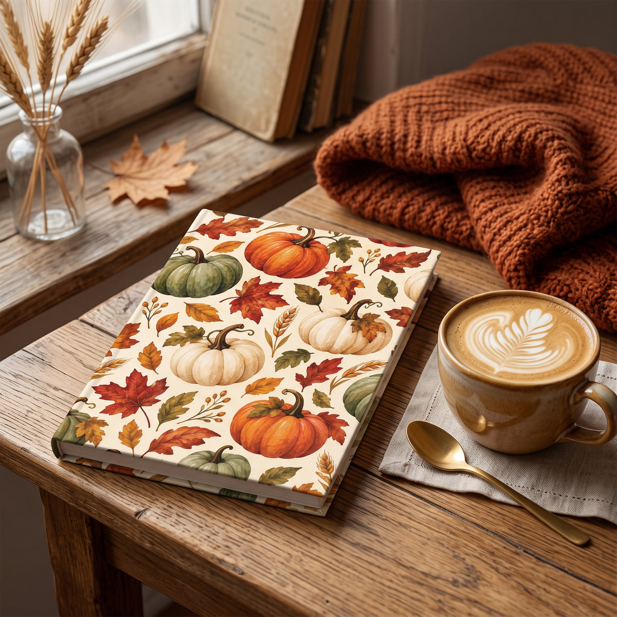 Autumn Pumpkins watercolor fall journal, 5x7 ruled hardcover notebook — photo 2
