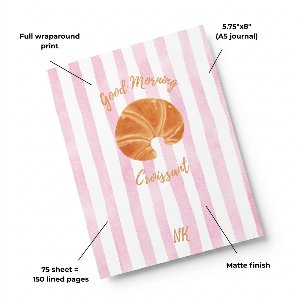Personalized Croissant Journal — Custom Initials Hardcover Notebook
