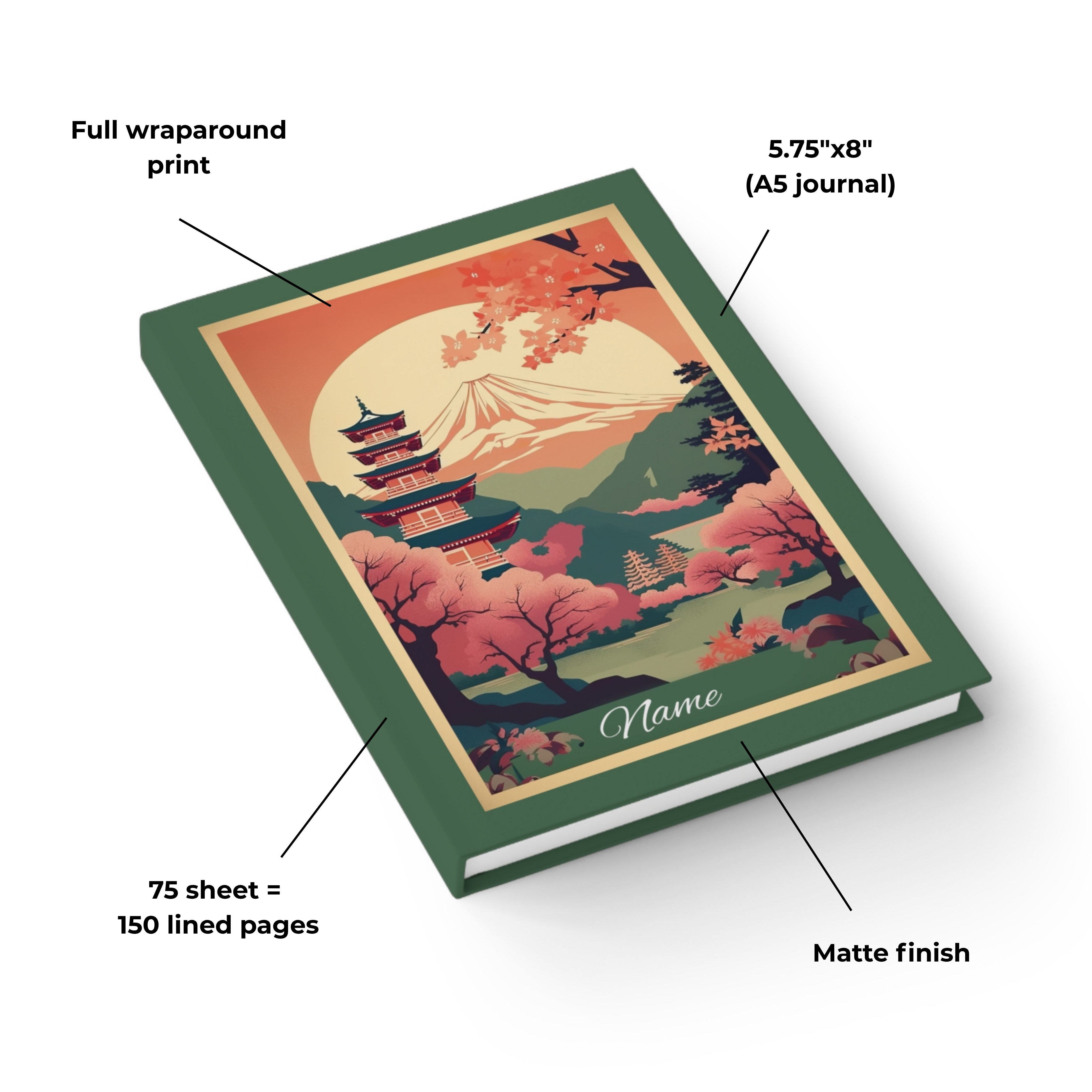 Personalized Japan Travel Journal — Custom Name Hardcover Notebook