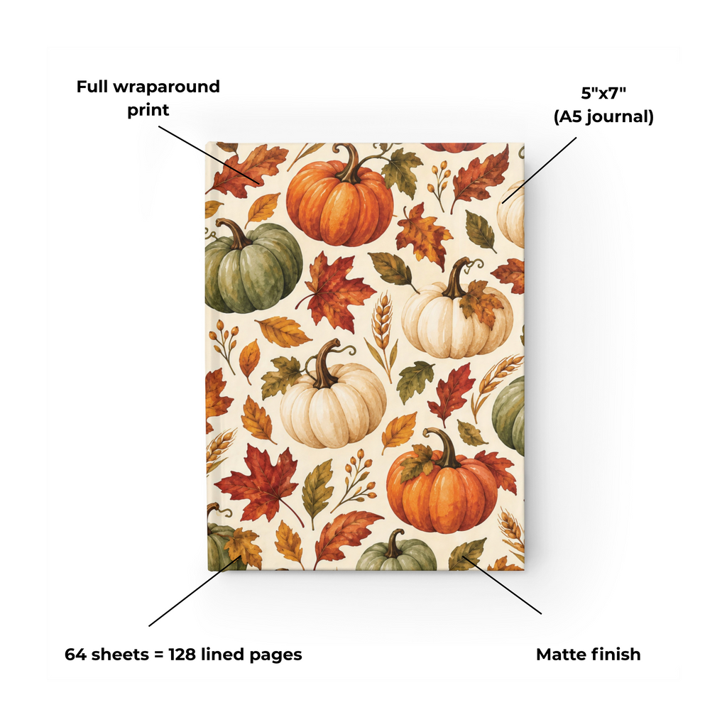 Autumn Pumpkins watercolor fall journal, 5x7 ruled hardcover notebook — photo 7