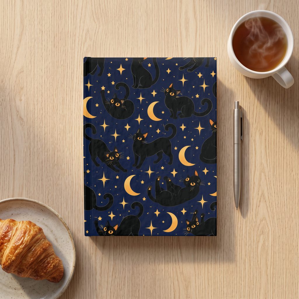 Cats and Moon midnight-blue celestial journal, 5x7 ruled hardcover notebook — photo 7