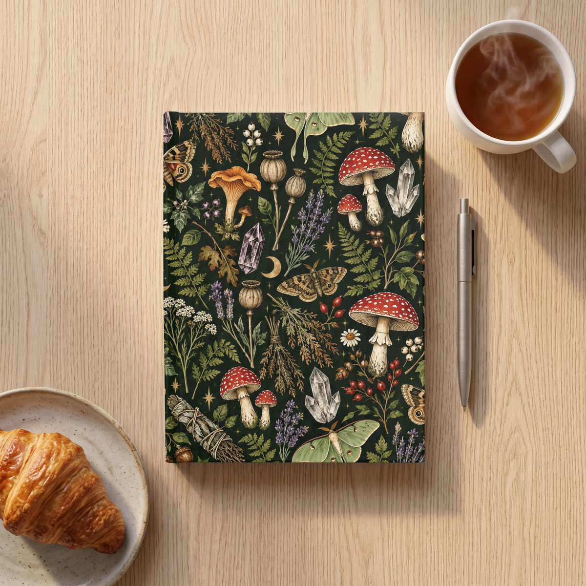 Witchy Botanical deep green mushroom journal, 5x7 ruled cottagecore notebook — photo 3