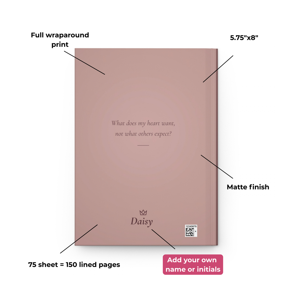 You Do You dusty rose journal cover with labeled feature callouts
