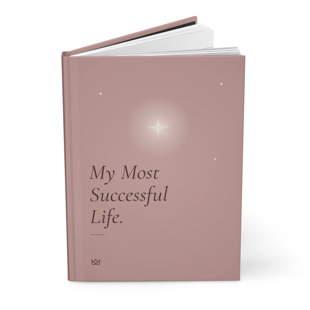 My Most Successful Life hardcover journal standing upright, slightly open, matte dusty rose cover