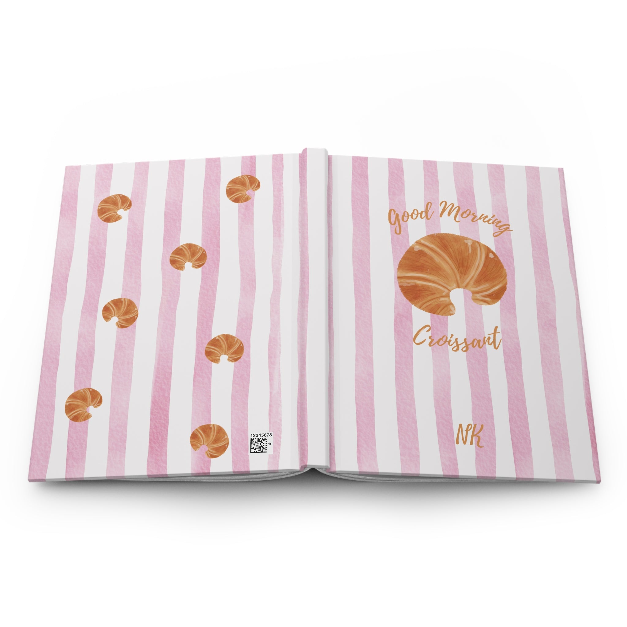 Personalized croissant journal as a birthday gift — custom initials hardcover notebook