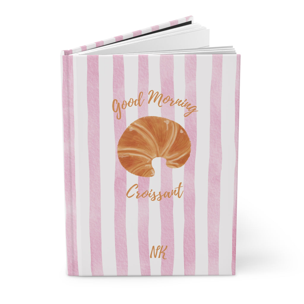 Croissant journal on a breakfast table setting — cute personalized gift for her