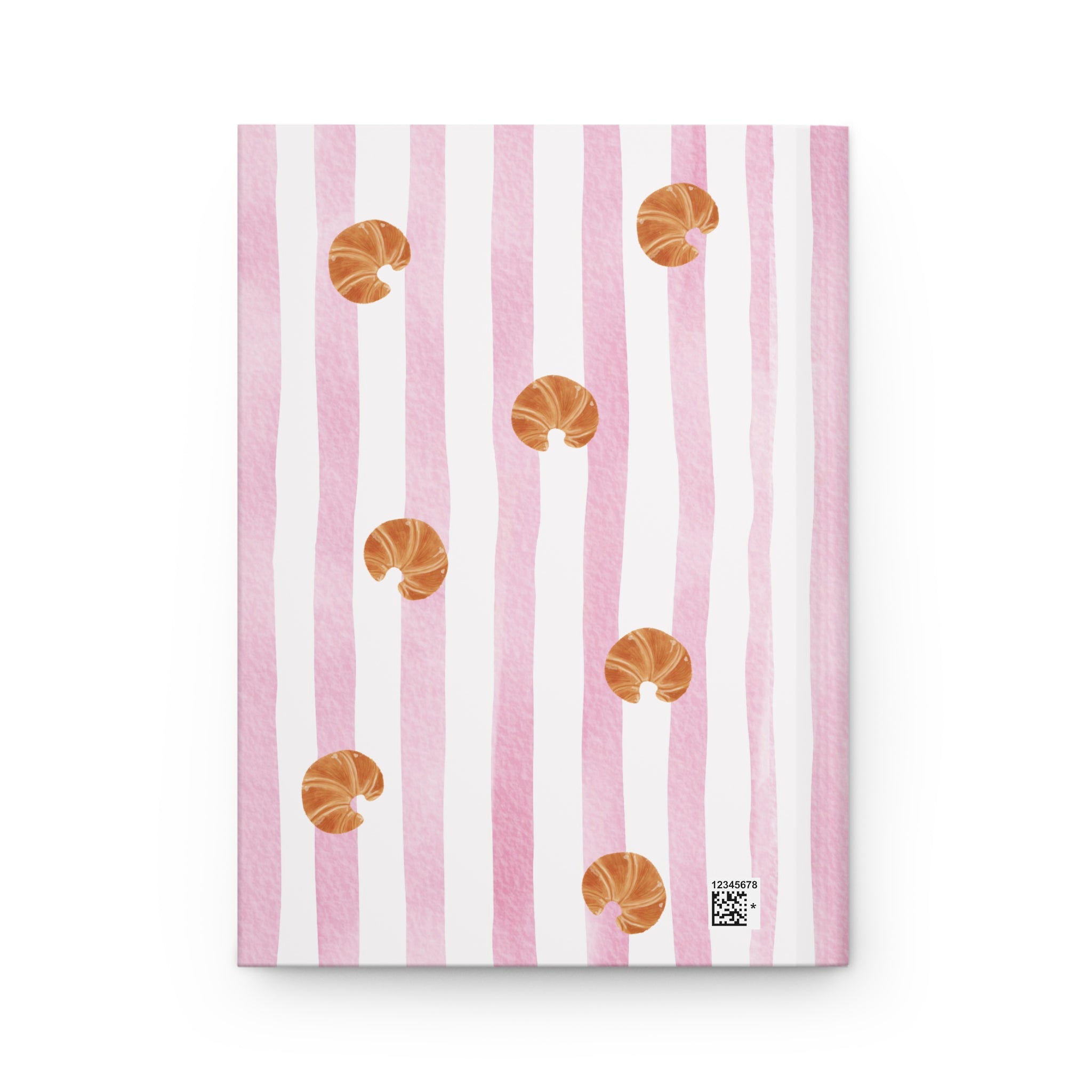 Custom initials hardcover journal open showing ruled pages — croissant design stationery gift