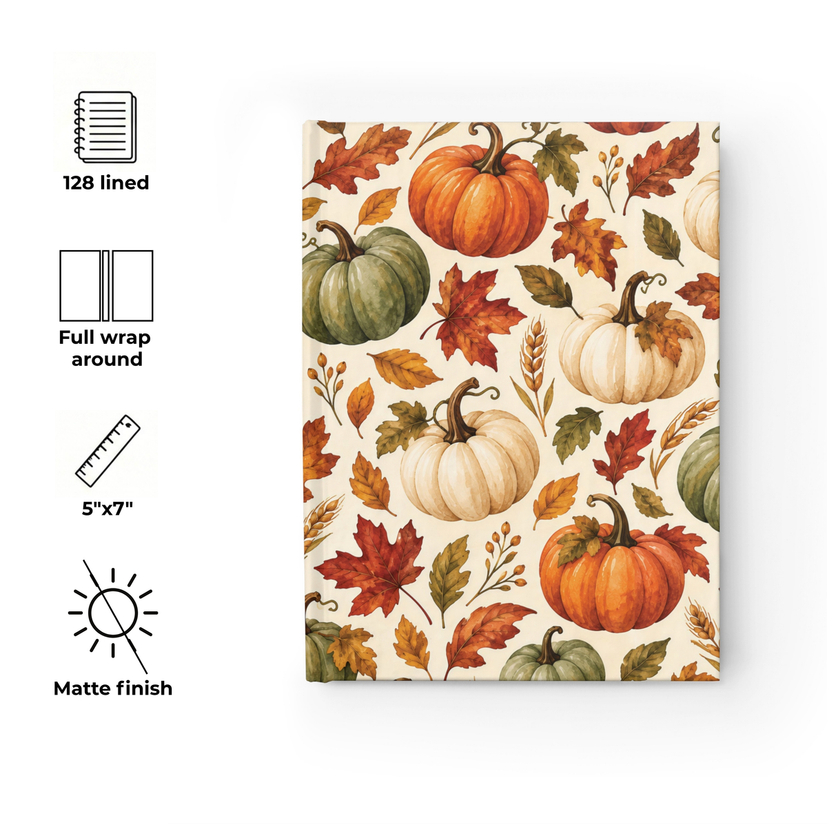 Autumn Pumpkins watercolor fall journal, 5x7 ruled hardcover notebook — photo 6