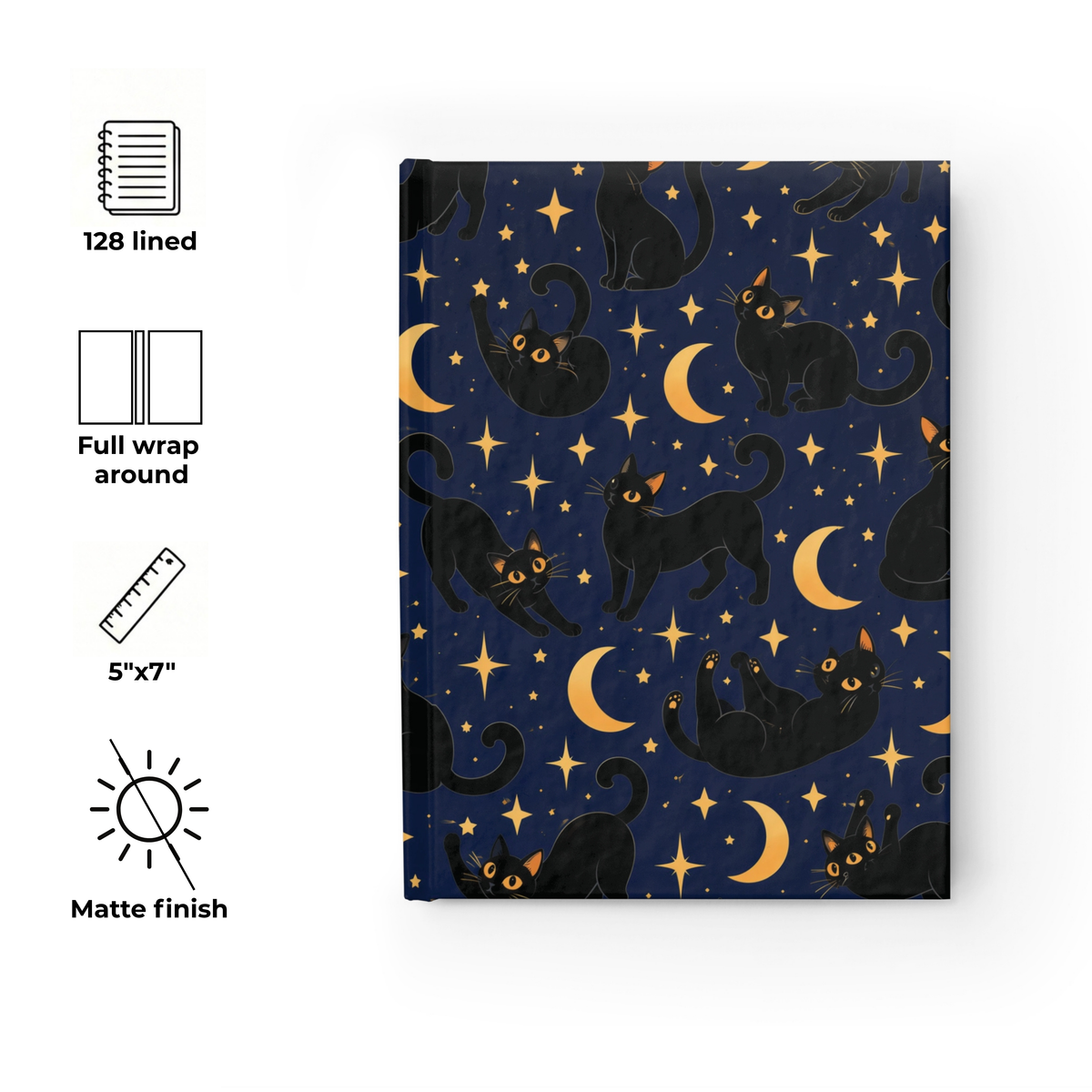 Cats and Moon midnight-blue celestial journal, 5x7 ruled hardcover notebook — photo 9