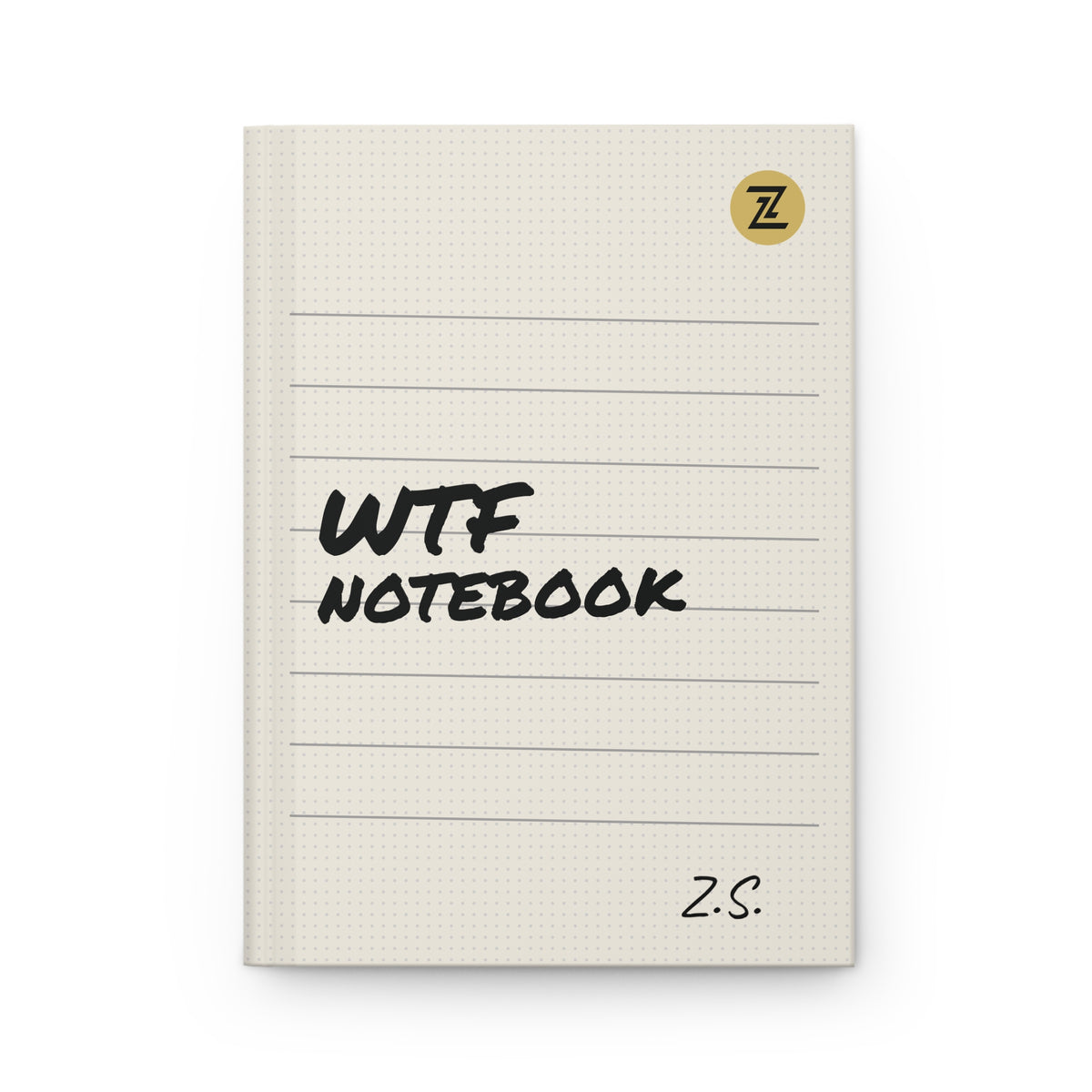 Personalized WTF Notebook with custom monogram initials on cream dot-grid cover