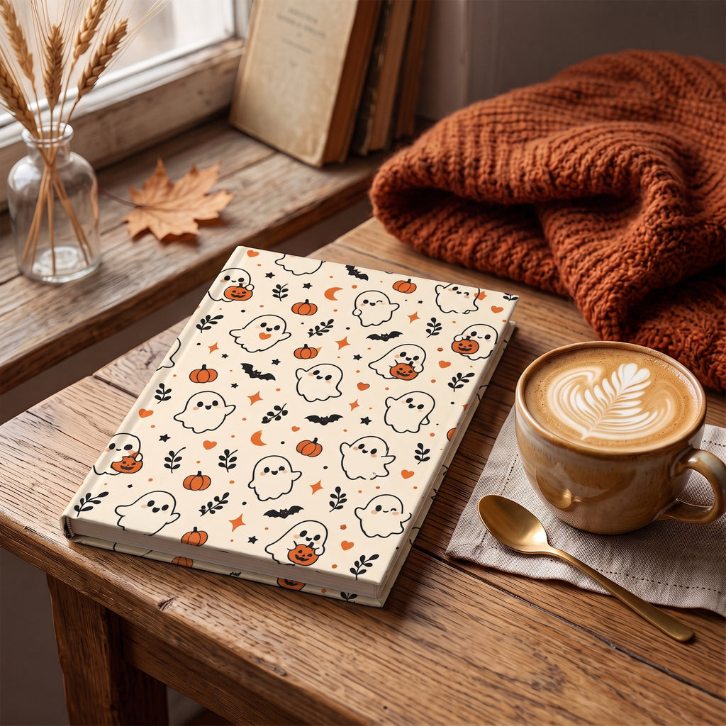 Ditsy Ghost cute Halloween journal on cream, 5x7 ruled hardcover notebook — photo 2