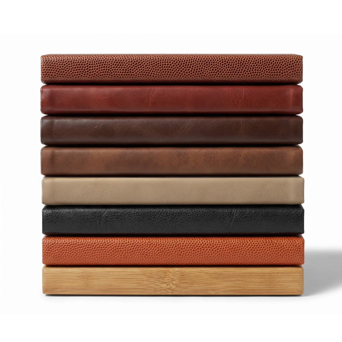 Vegan leather journal shown in an available color option with gold engraving