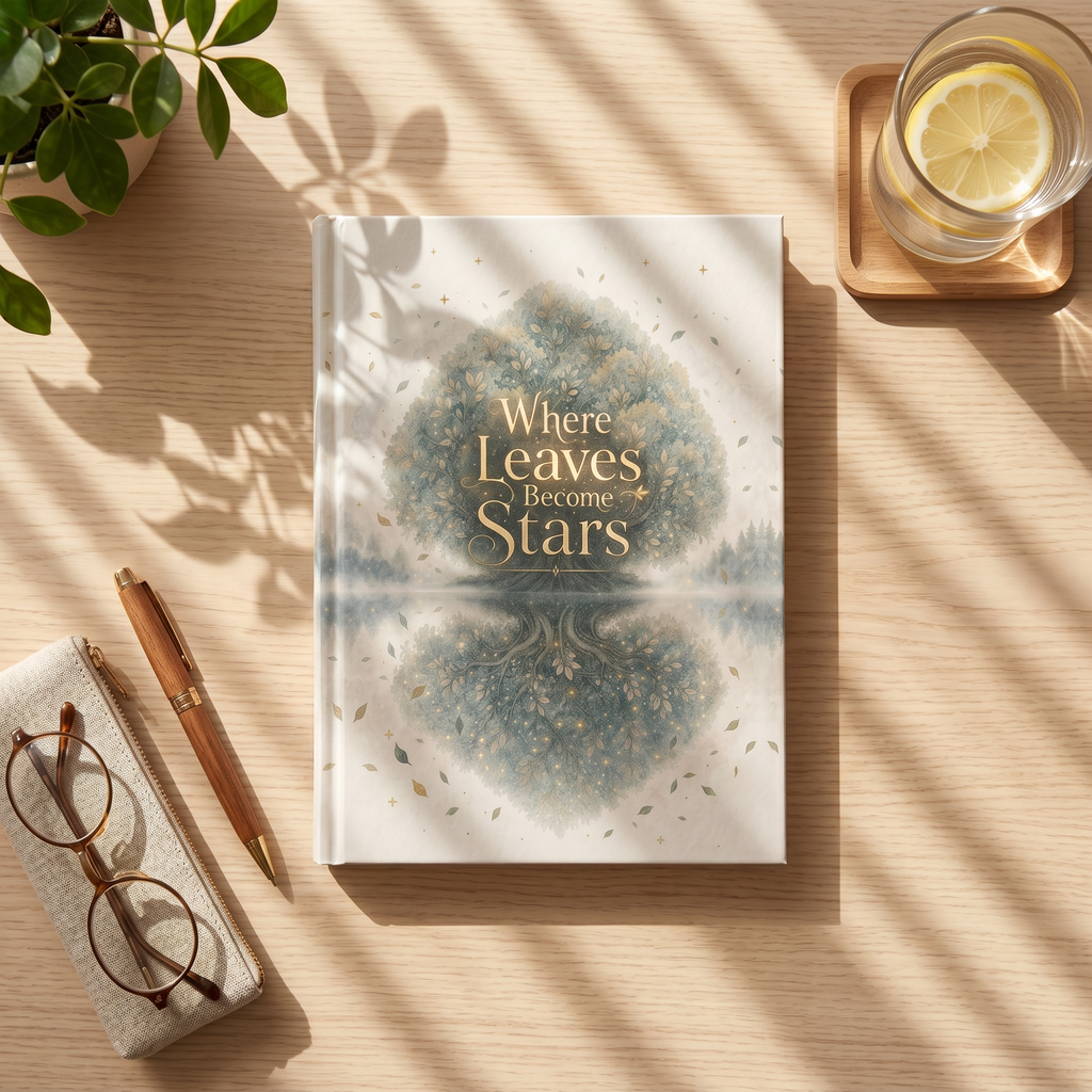 Personalized back cover of nature journal with custom name and quote about dreams turning into stars