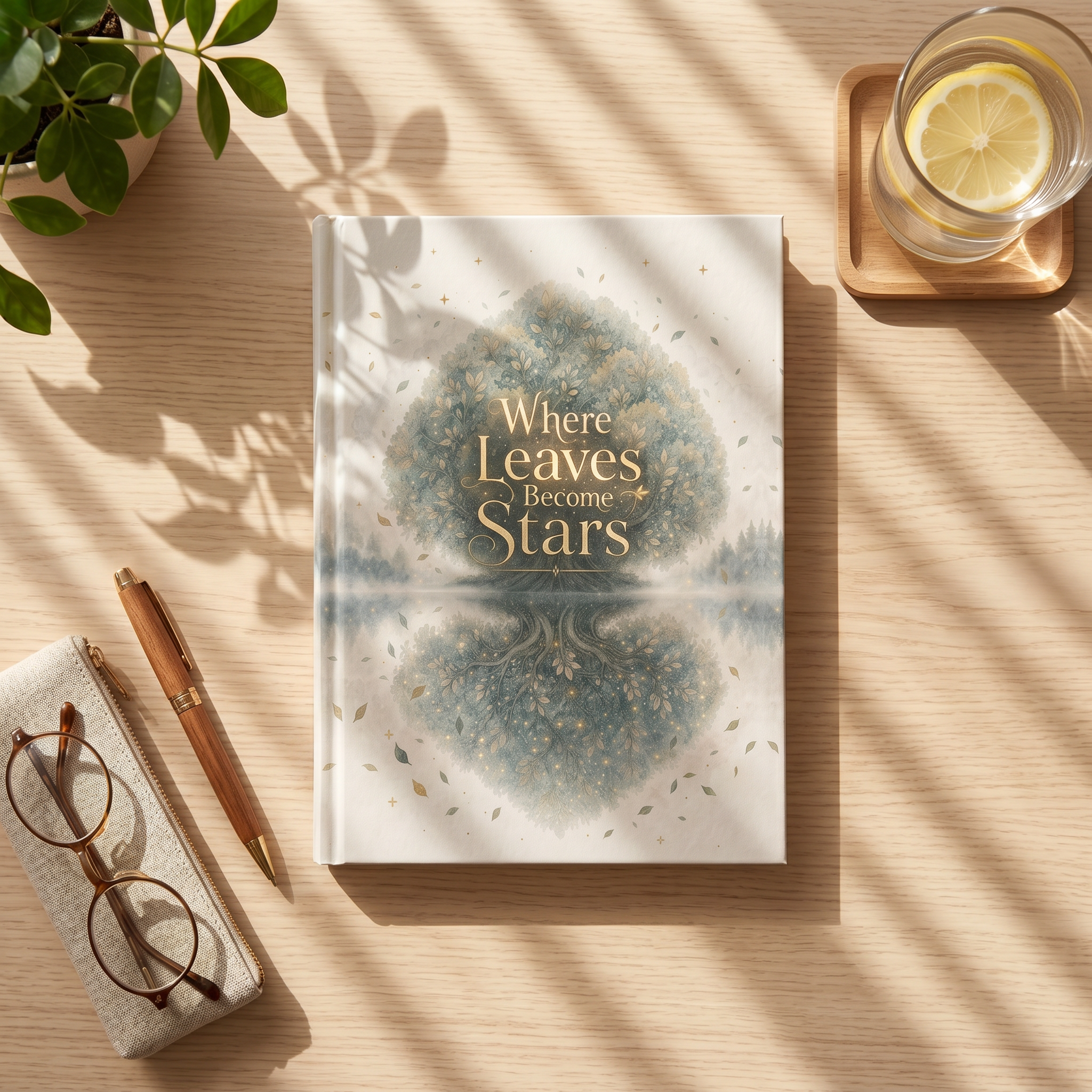 Personalized back cover of nature journal with custom name and quote about dreams turning into stars