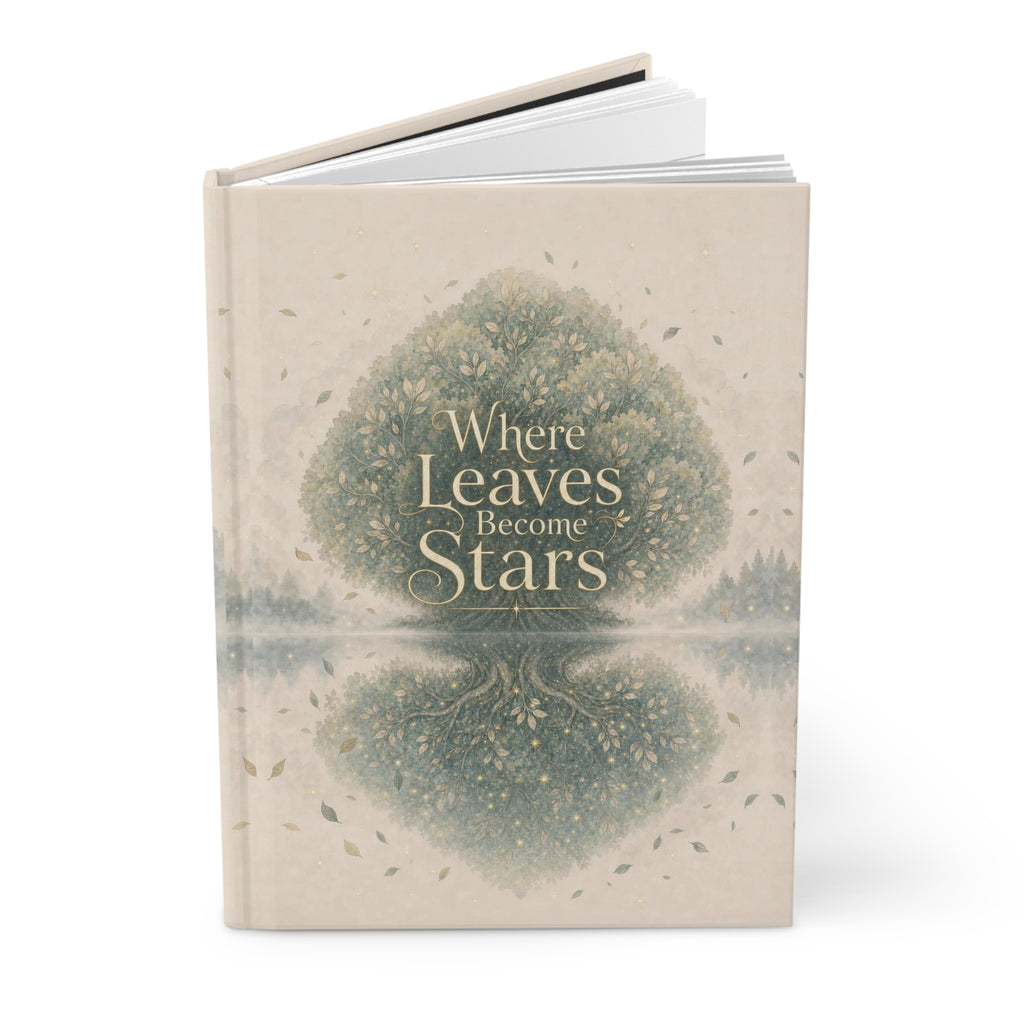 Nature journal open showing ruled pages — hardcover notebook for poetry and reflection